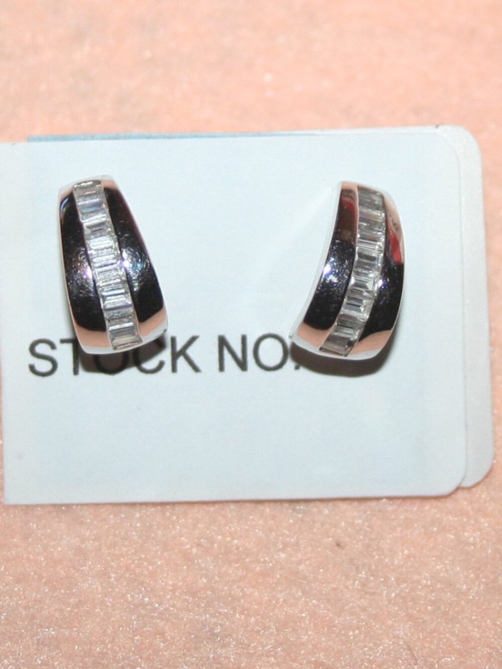 Vtg Cubic Zerconia / Sterling Silver 925 Huggie Hoop Bagette Post Earrings